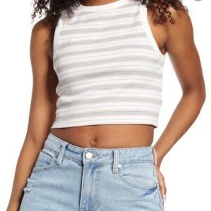 BP Striped Cropped Tank Top 3X Pastel Stripe Ribbed Sleeveless